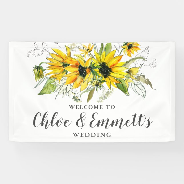 Boho Yellow Sunflower Floral Wedding Banner (Horizontal)