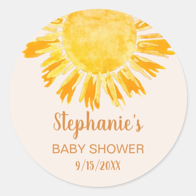 Boho Yellow Sunshine Baby Shower Classic Round Sticker (Front)