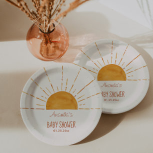  Boho Yellow Sunshine Baby Shower Paper Plate