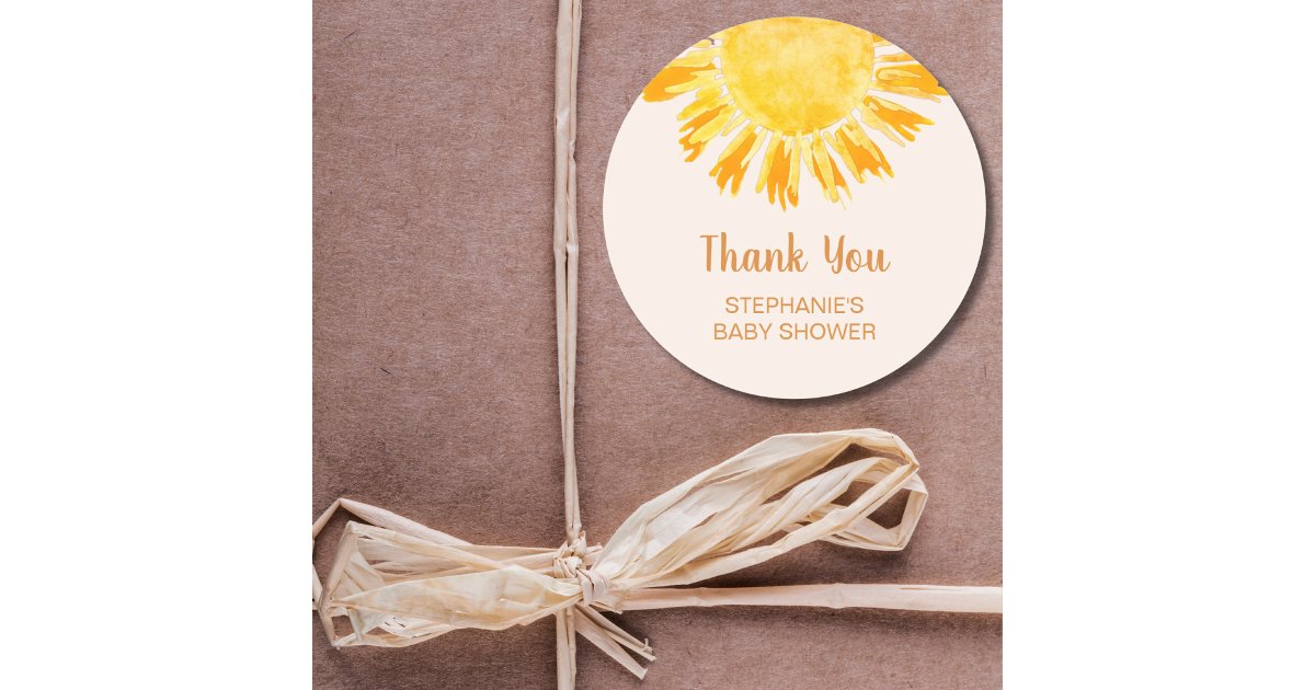 Boho Yellow Sunshine Baby Shower Thank You Classic Round Sticker | Zazzle