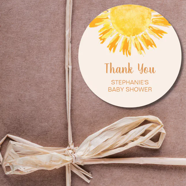 Boho Yellow Sunshine Baby Shower Thank You Classic Round Sticker | Zazzle