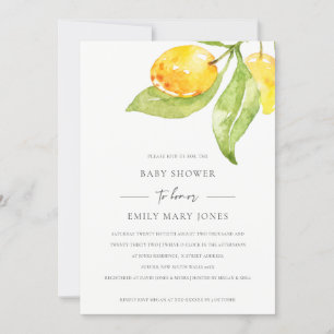 BOHO YELLOW WATERCOLOUR FOLIAGE OLIVE BABY SHOWER INVITATION