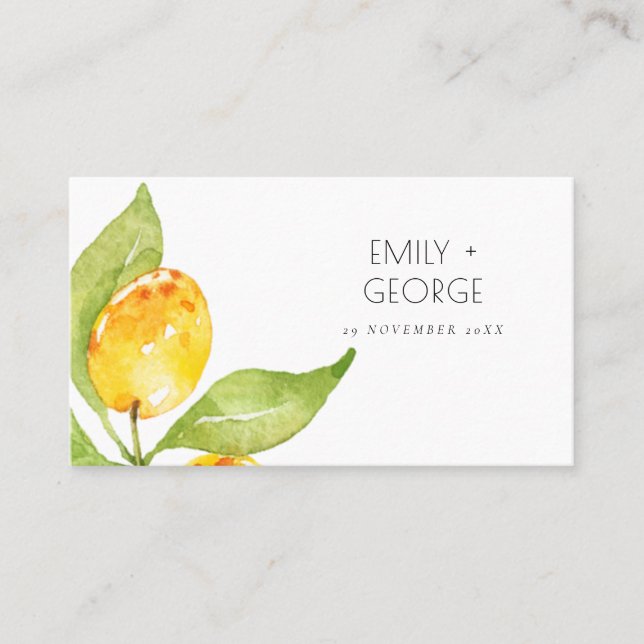 BOHO YELLOW WATERCOLOUR FOLIAGE OLIVE PLACE CARDS (Front)