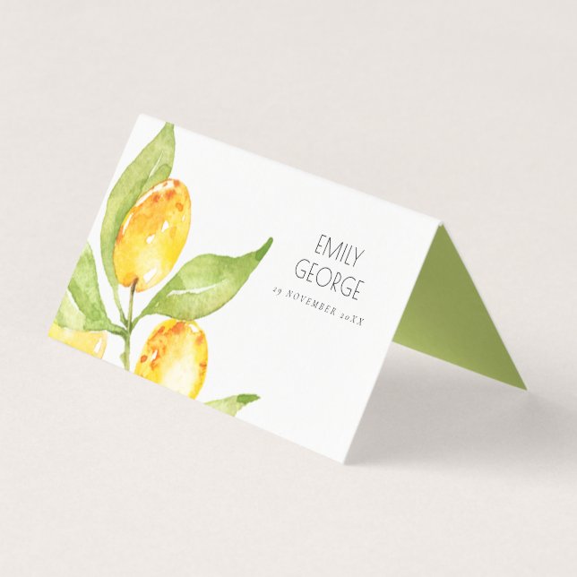 BOHO YELLOW WATERCOLOUR FOLIAGE OLIVE PLACE CARDS (Back)