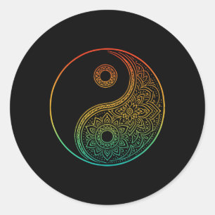 Boho Yin Yang Mandala Zen Meditation Taoism Tai Ch Classic Round Sticker