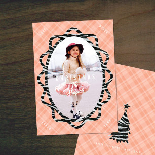 Boho Zebra & Plaid Oval Photo Christmas Holiday Card