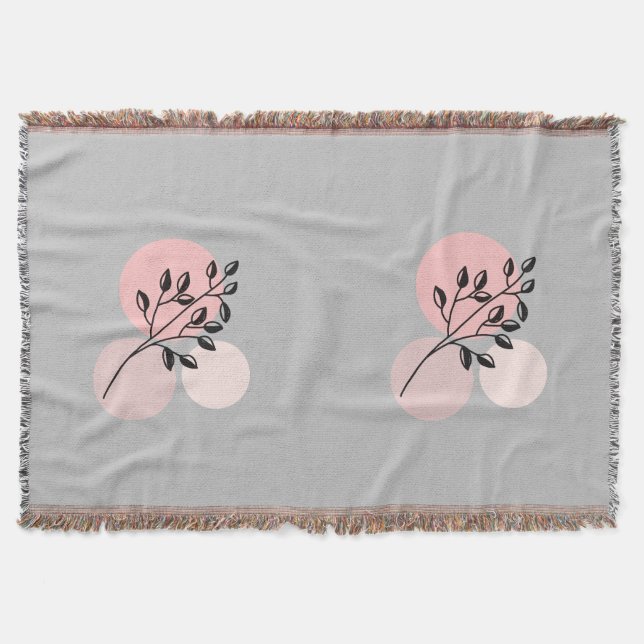 Boho Zen Botanical On Pink & Lilac Circles Throw Blanket (Front)