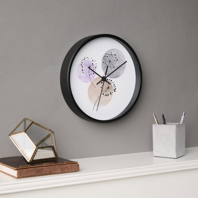 Boho Zen Dandelion Flowers On Blue Pink Circles Clock (Office)