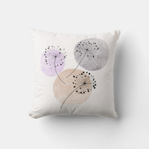 Boho Zen Dandelion Flowers On Blue Pink Circles Cushion