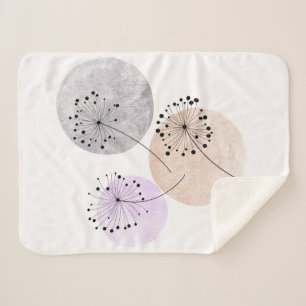 Boho Zen Dandelion Flowers On Blue Pink Circles Sherpa Blanket
