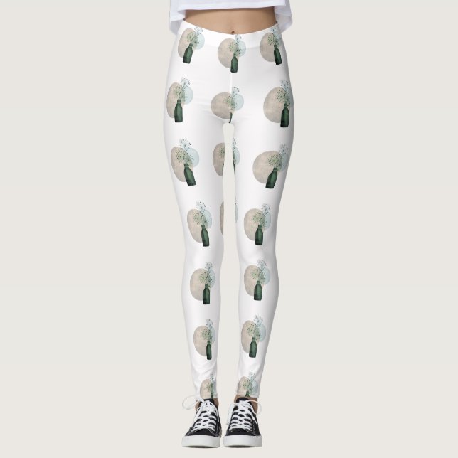 Boho Zen Floral Dandelions In A Bottle  Leggings (Front)