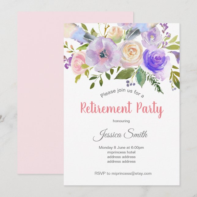 bohochic floral retirement party invitation (Front/Back)