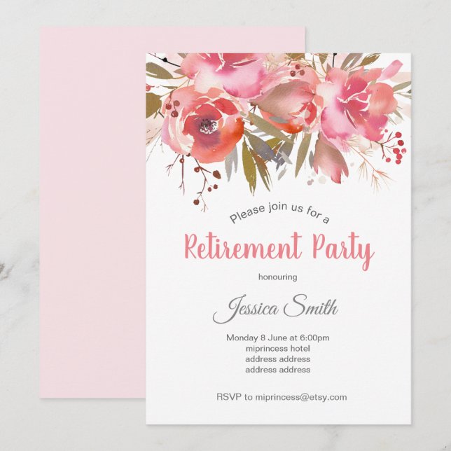 bohochic floral retirement party invitation (Front/Back)