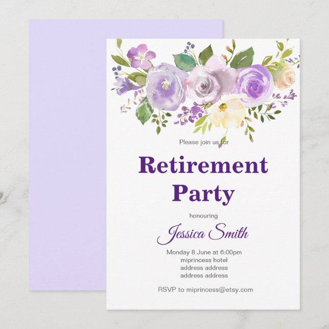 bohochic floral retirement party invitation (Front/Back)