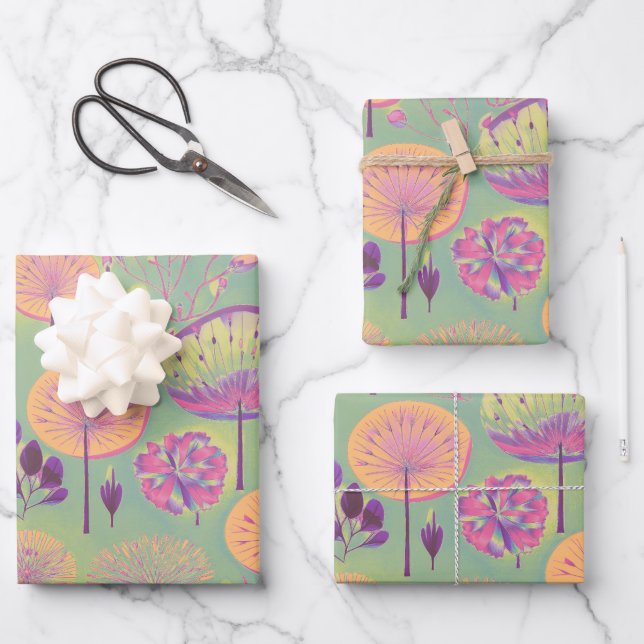 Bohomenian Wild Flowers in pastels colours. Wrapping Paper Sheet (Front)