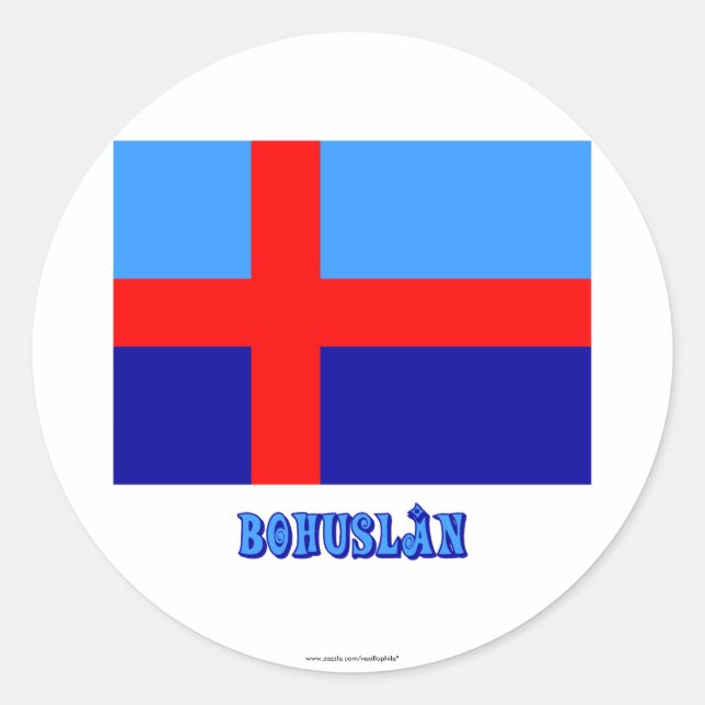Bohuslän flag with name (unofficial) classic round sticker (Front)