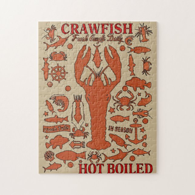 Boiled Crawfish on Wood Jigsaw Puzzle (Vertical)