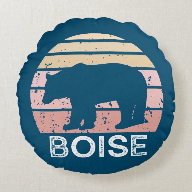 Boise Idaho Retro Bear Round Cushion (Front)