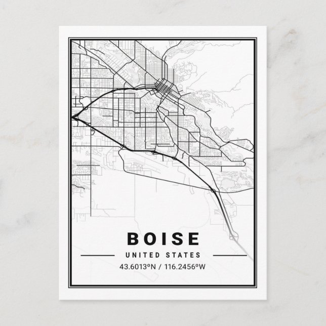 Boise Idaho USA Travel City Map Poster Postcard (Front)