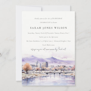 Boise, Idaho Watercolor Landscape Birthday Invitation