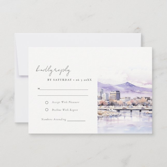 Boise, Idaho Watercolor Landscape Wedding Detail RSVP Card (Front)