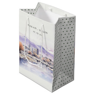 Boise, Idaho Watercolor Landscape Wedding Medium Gift Bag
