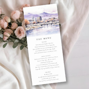 Boise, Idaho Watercolor Landscape Wedding Menu Invitation
