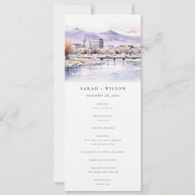 Boise, Idaho Watercolor Landscape Wedding Program Invitation (Front)