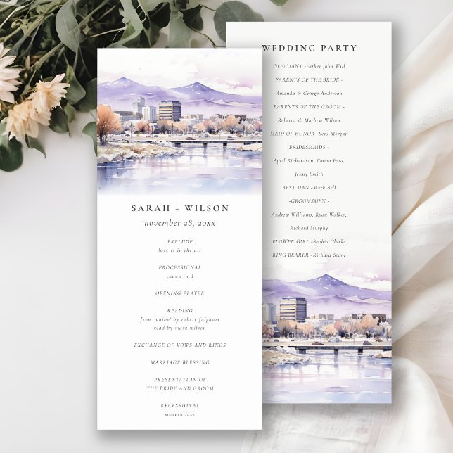 Boise, Idaho Watercolor Landscape Wedding Program Invitation (Creator Uploaded)