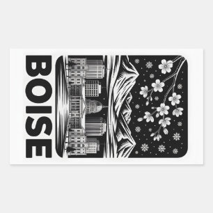 Boise Skyline Black and White Woodcut Winter Rectangular Sticker