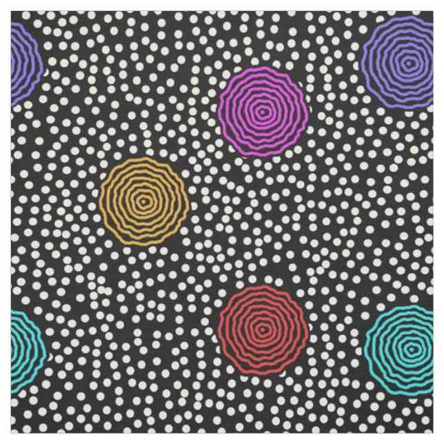 BOJANGLES, RETRO DOTS: MULTI-COLOR on BLACK Fabric (Swatch)