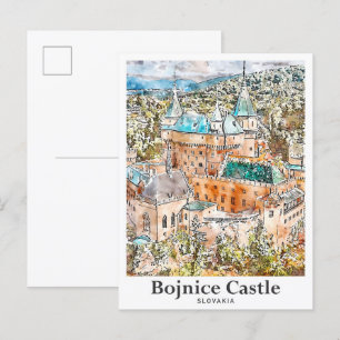 Bojnice Castle Slovenia Travel Watercolor Sketch Postcard