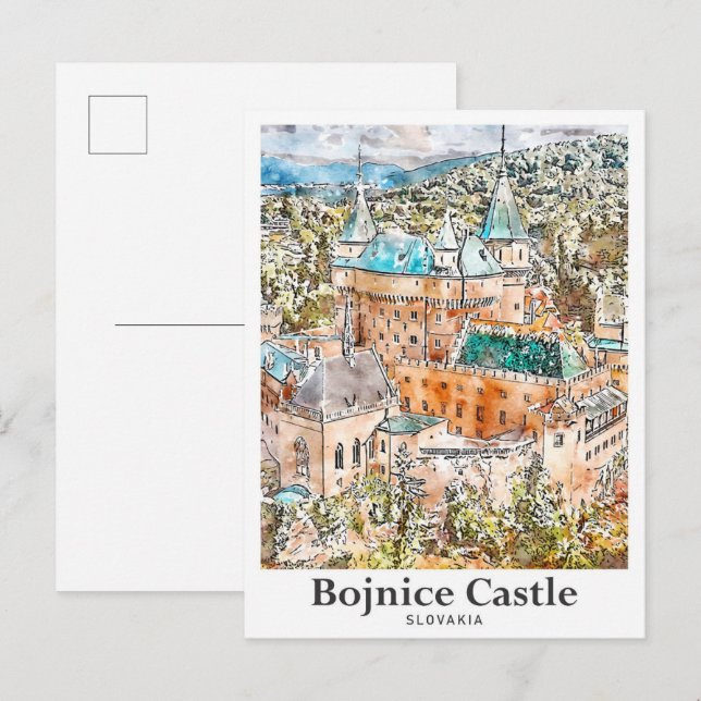 Bojnice Castle Slovenia Travel Watercolor Sketch Postcard (Front/Back)