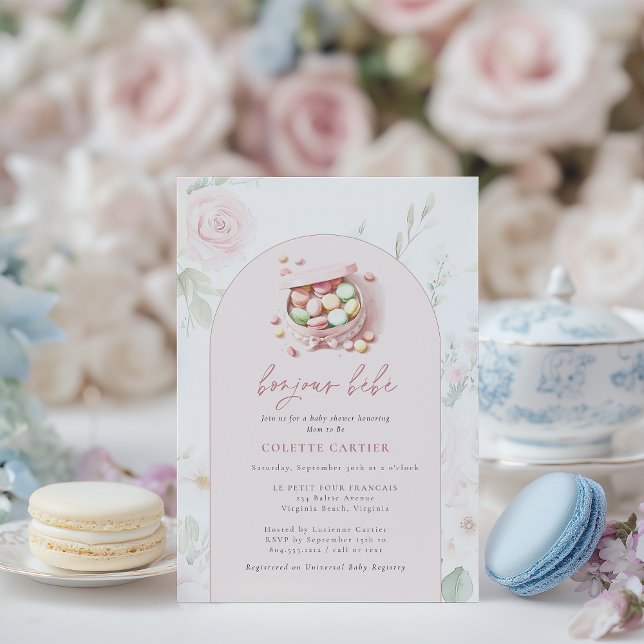 Bojour Bebe Watercolor French Baby Shower Invitation (Bonjour BeBe French Baby Shower Invitation )