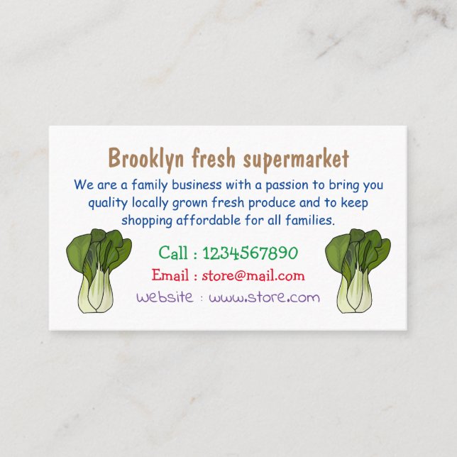 Bok choy cartoon illustration business card (Front)