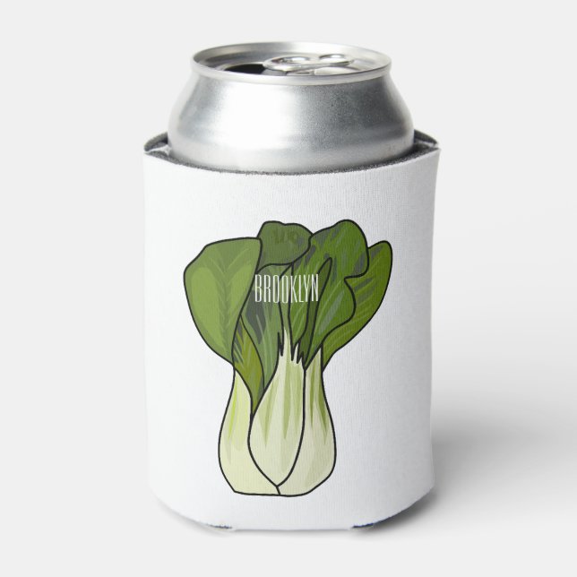 Bok choy cartoon illustration  can cooler (Can Front)