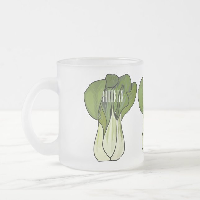Bok choy cartoon illustration  frosted glass coffee mug (Left)