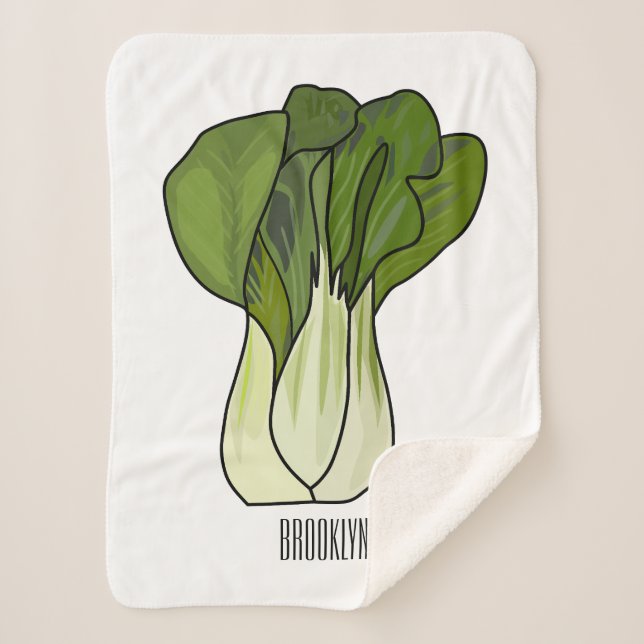 Bok choy cartoon illustration sherpa blanket (Front)