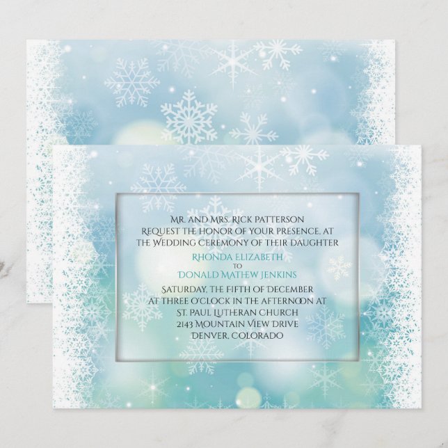 Bokah Snowflakes Winter Wedding Invitation (Front/Back)