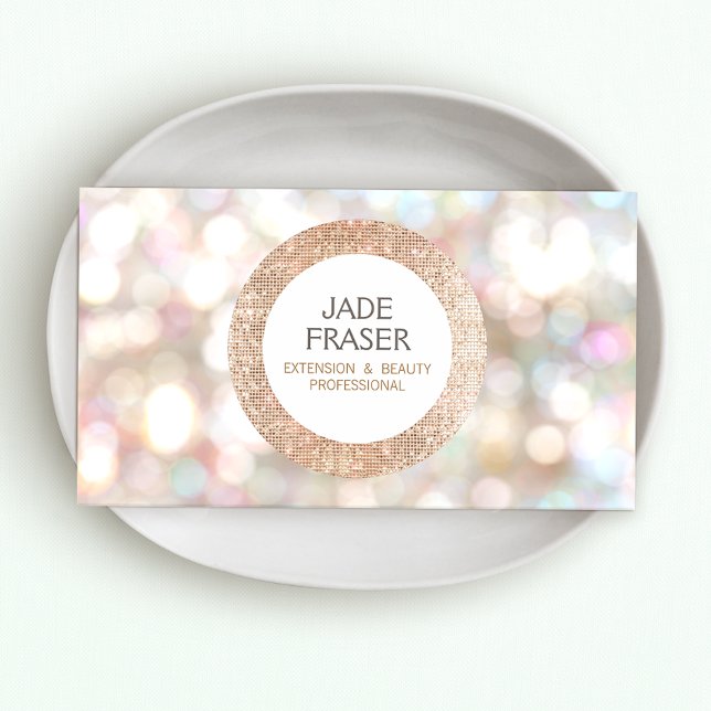Bokeh and Rose Gold Sequin Beauty and Fashion Business Card (Creator Uploaded)