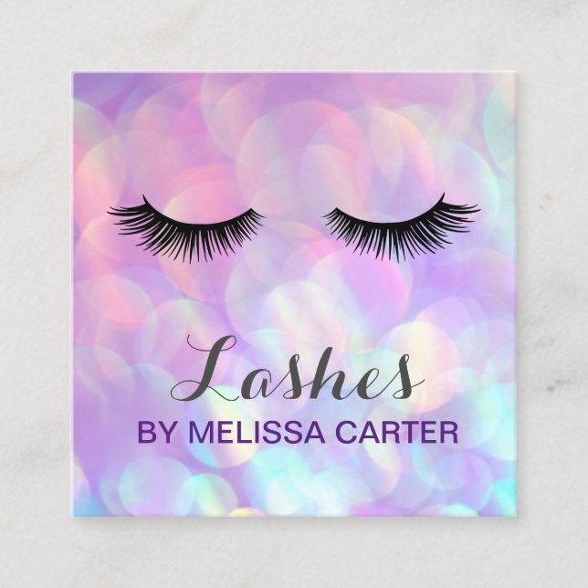 Bokeh Beauty Salon Makeup Artist Lash Extensions Square Business Card (Front)