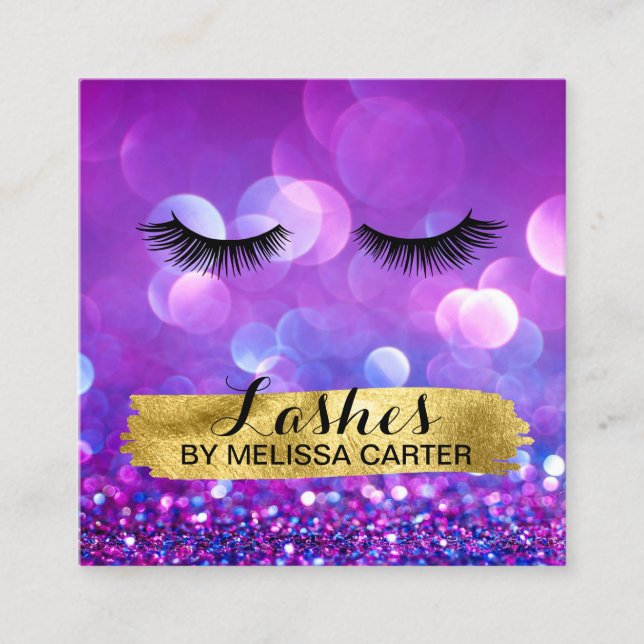 Bokeh Beauty Salon Makeup Artist Lash Extensions Square Business Card (Front)
