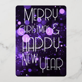 Bokeh Blizzard Merry Christmas & Happy New Year Foil Holiday Card