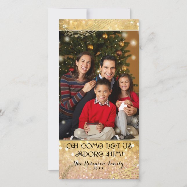 Bokeh Christmas Family Photograph Sparkle Shimmer Holiday Card (Front)