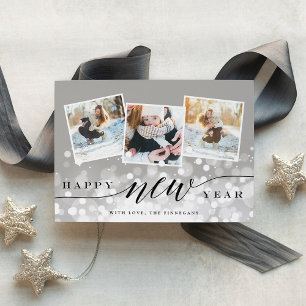 Bokeh Flare New Year Photo Collage Card