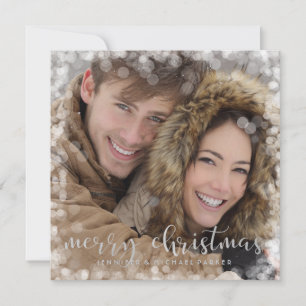 Bokeh Frame Merry Christmas with Photo Holiday Card