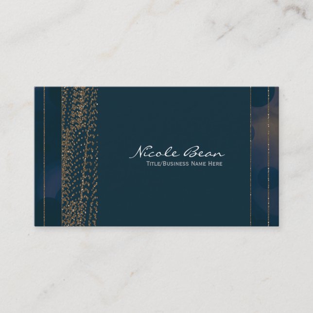 Bokeh Glam Blue & Gold Chic Business Cards (Front)