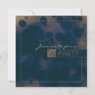 Bokeh Glam Blue & Gold PARTY Invitations