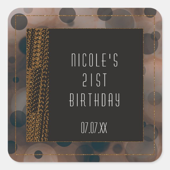 Bokeh Glam Brown Beige & Gold Favour Stickers (Front)