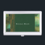 Bokeh Glam Green & Gold Business Card Holder<br><div class="desc">Bokeh Glam Green & Gold Business Card Holder. Customise with any text or leave it blank.</div>